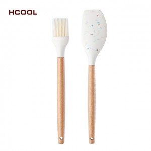 좋은 품질 HCOOL 2 Pcs 아이스크림 스타일 실리콘 주방 용품 세트 식품 학년 수준 실리콘 오일 브러시 주걱 세트