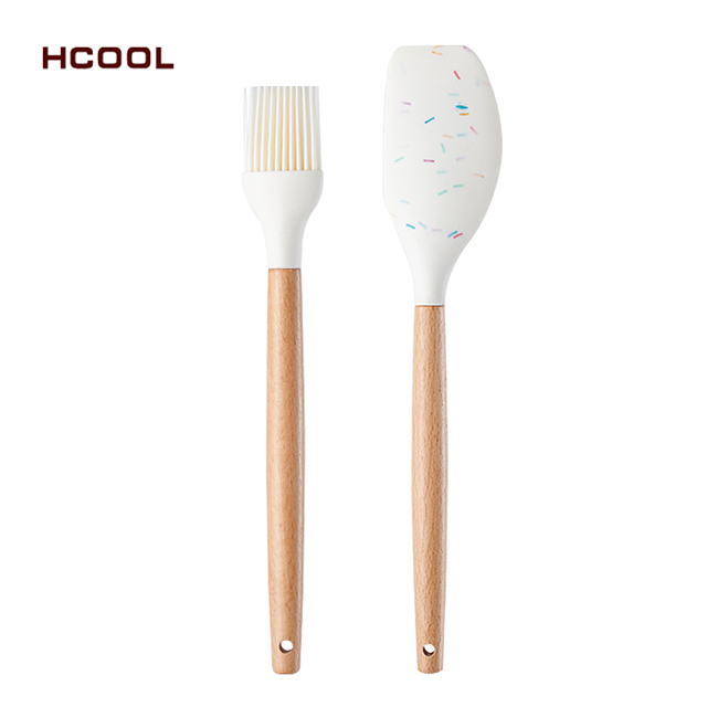 좋은 품질 HCOOL 2 Pcs 아이스크림 스타일 실리콘 주방 용품 세트 식품 학년 수준 실리콘 오일 브러시 주걱 세트