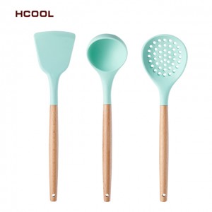 뜨거운 판매 HCOOL 3 Pcs 신선한 주방 요리 세트 식품 학년 수준 실리콘 조리기구 냄비 삽 스키머 수프 국자 세트