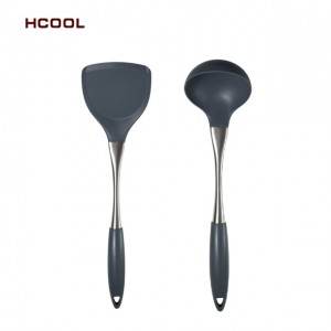 뜨거운 판매 HCOOL 2 Pcs 실리콘 주방 세트 식품 학년 수준 실리콘 스테인레스 스틸 조리기구 냄비 삽 수프 국자