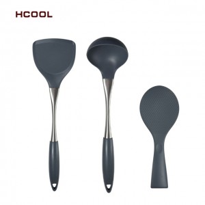 뜨거운 판매 HCOOL 3 Pcs 실리콘 주방 세트 식품 학년 수준 실리콘 조리기구 냄비 삽 수프 국자 쌀 스푼