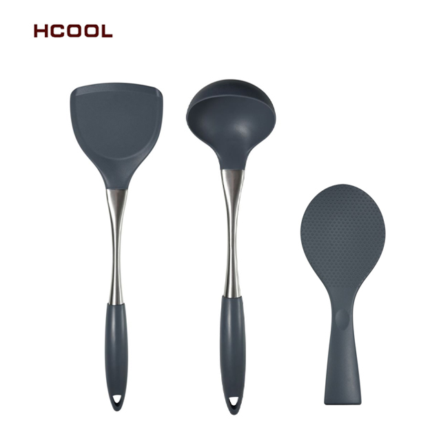 뜨거운 판매 HCOOL 3 Pcs 실리콘 주방 세트 식품 학년 수준 실리콘 조리기구 냄비 삽 수프 국자 쌀 스푼