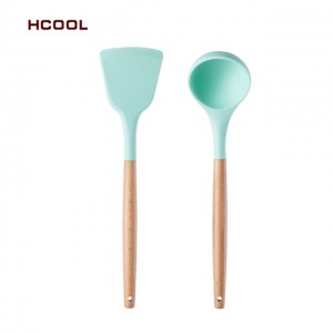뜨거운 판매 HCOOL 2 Pcs 실리콘 민트 그린 주방 요리 세트 식품 학년 수준 조리기구 냄비 삽 수프 국자 세트