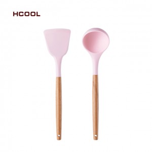 뜨거운 판매 HCOOL 2 Pcs 실리콘 핑크 주방 요리 세트 식품 학년 수준 실리콘 조리기구 냄비 삽 수프 국자 세트