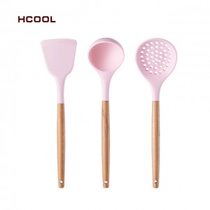 뜨거운 판매 HCOOL 3 Pcs 세트 귀여운 주방 요리 세트 식품 학년 수준 실리콘 조리기구 냄비 삽 스키머 수프 국자