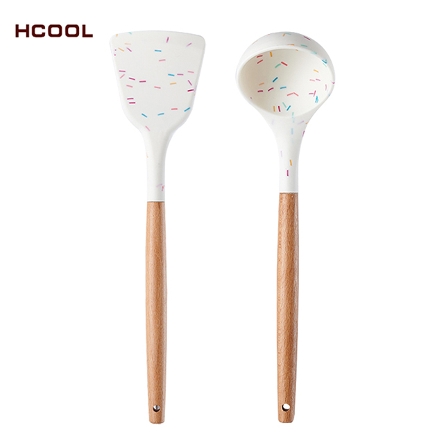 신제품 HCOOL 2 Pcs 아이스크림 스타일 실리콘 주방 용품 세트 식품 등급 수준 냄비 삽 수프 국자 세트