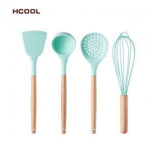 신제품 HCOOL 4 Pc 민트 그린 실리콘 주방 조리 세트 식품 등급 수준 조리기구 스키머 털 수프 국자 세트