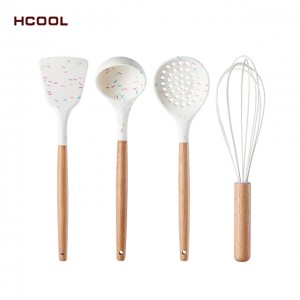 신제품 HCOOL 기본 주방 사용을위한 4 Pcs 신선한 스타일 주방 요리 세트 실리콘 조리기구 식품 등급 수준
