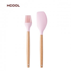 좋은 품질 HCOOL 2 Pcs 식품 학년 수준 실리콘 귀여운 주방 요리 세트 조리기구 오일 브러쉬 주걱 세트